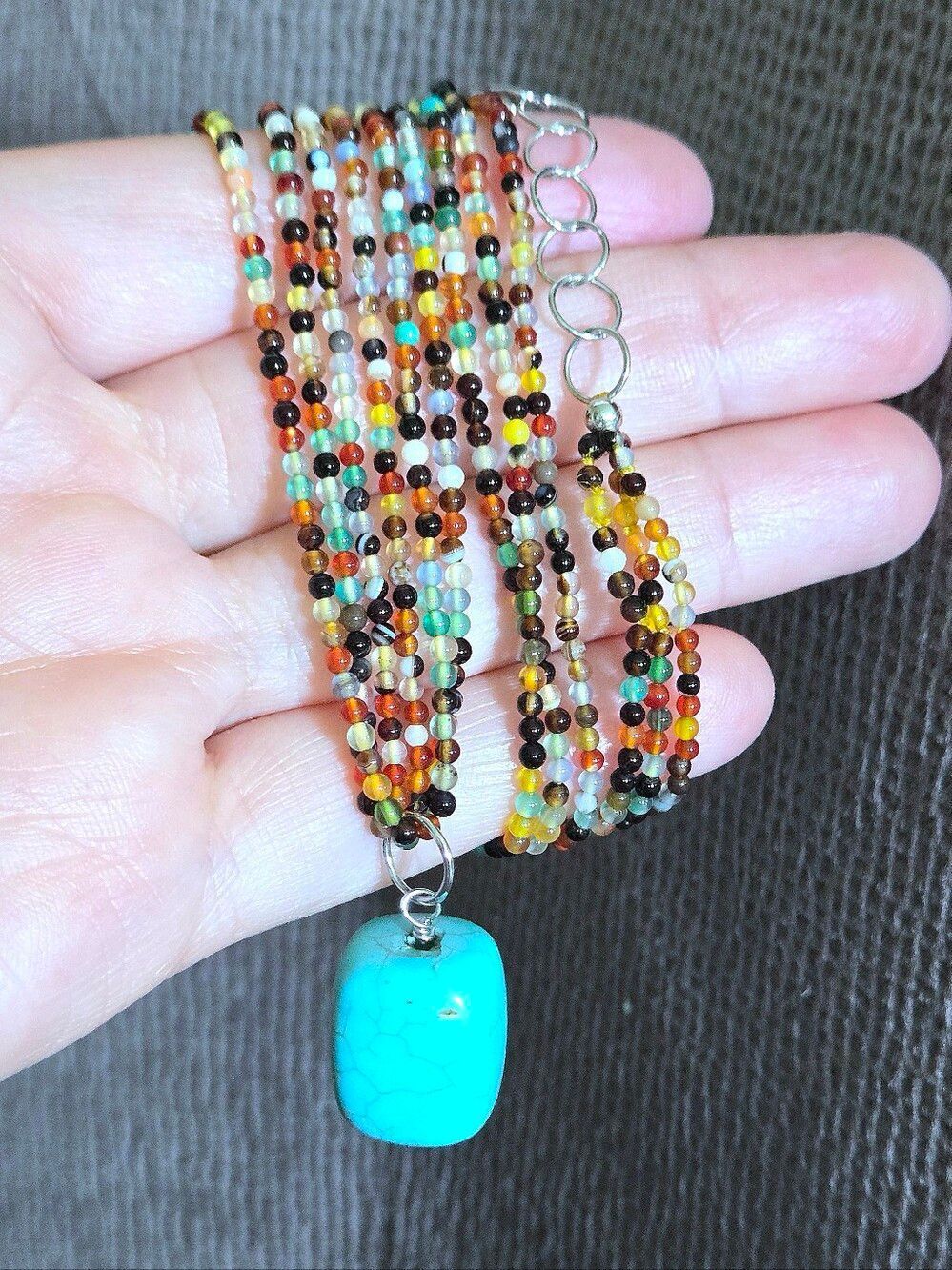 Triple3️⃣ Strand Glass🪟 Bead Necklace with Turquouise🩵 Pendant - Picture 2 of 16